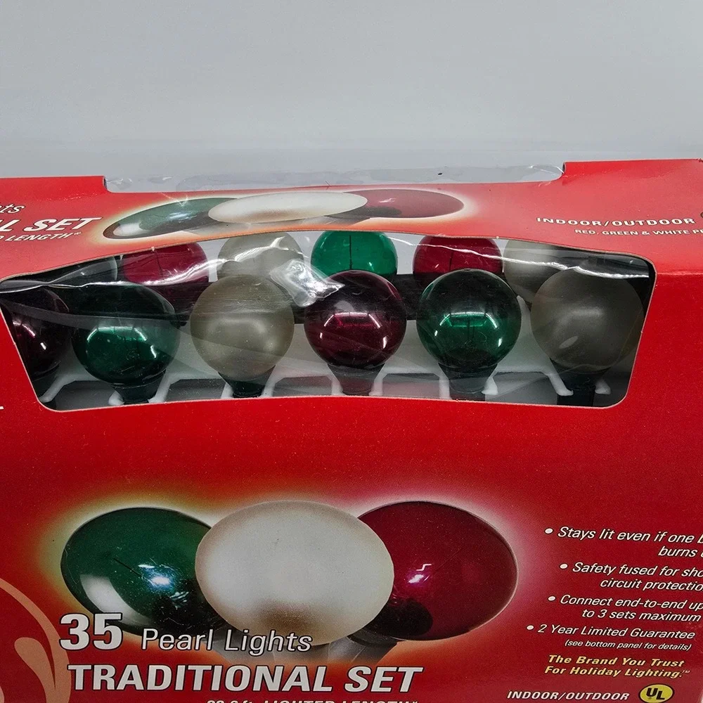 GE String-A-Long 35 Pearl Lights Traditional Set Red Green White 22.6ft 63380